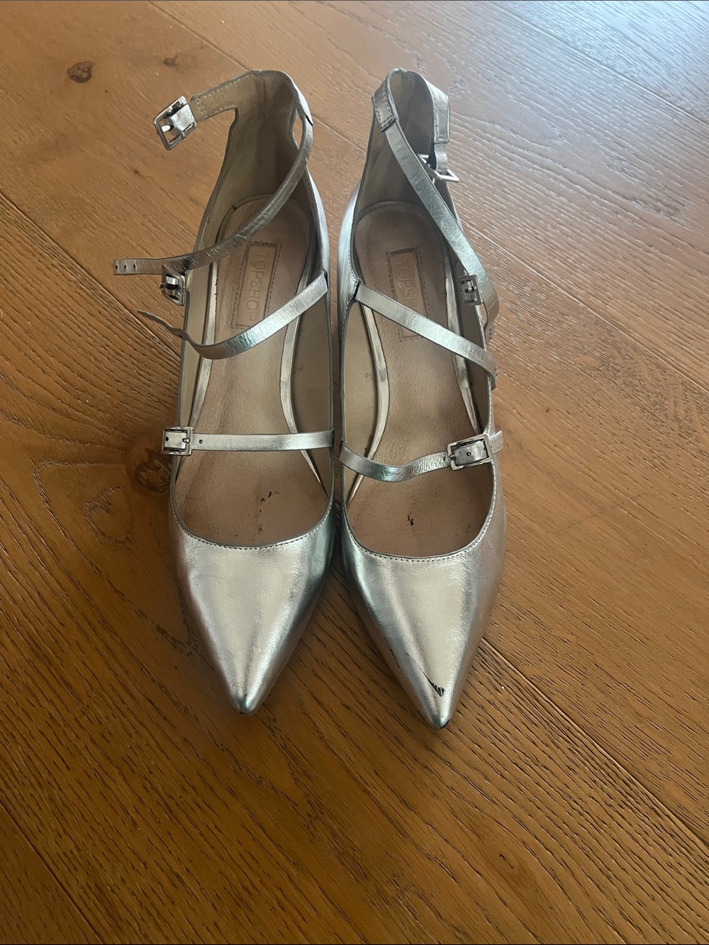 Topshop Silver Pointed-Toe Strappy Heels